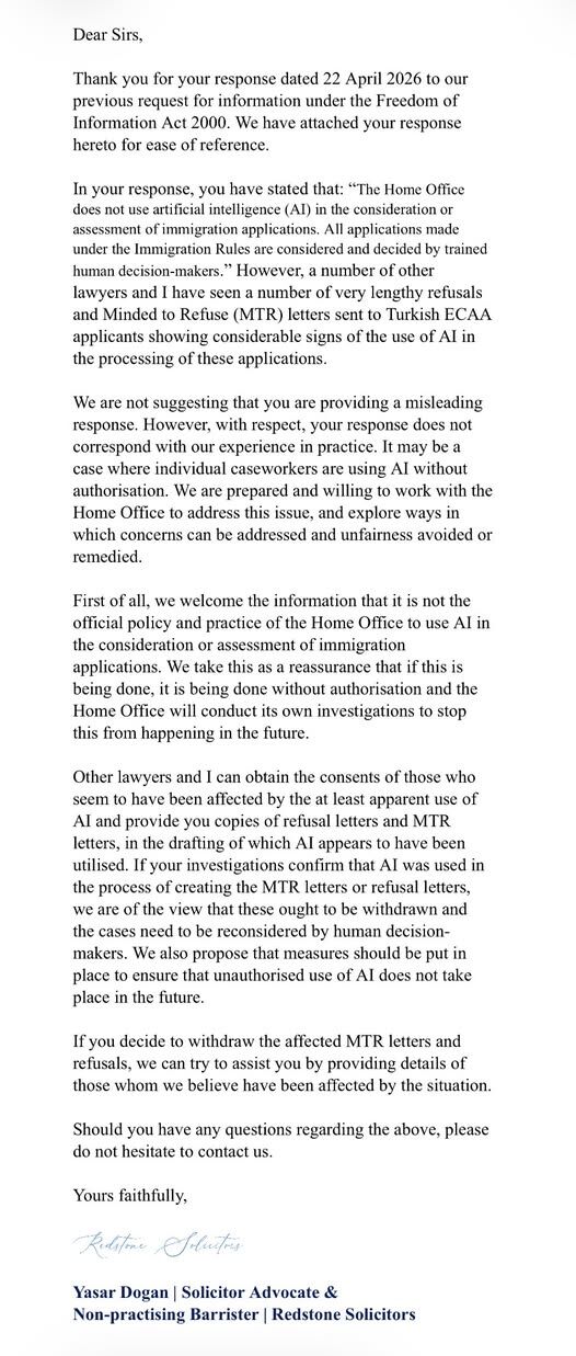 Uk Home Office) 'Yapay Zeka Kullanmiyoruz' Açiklama