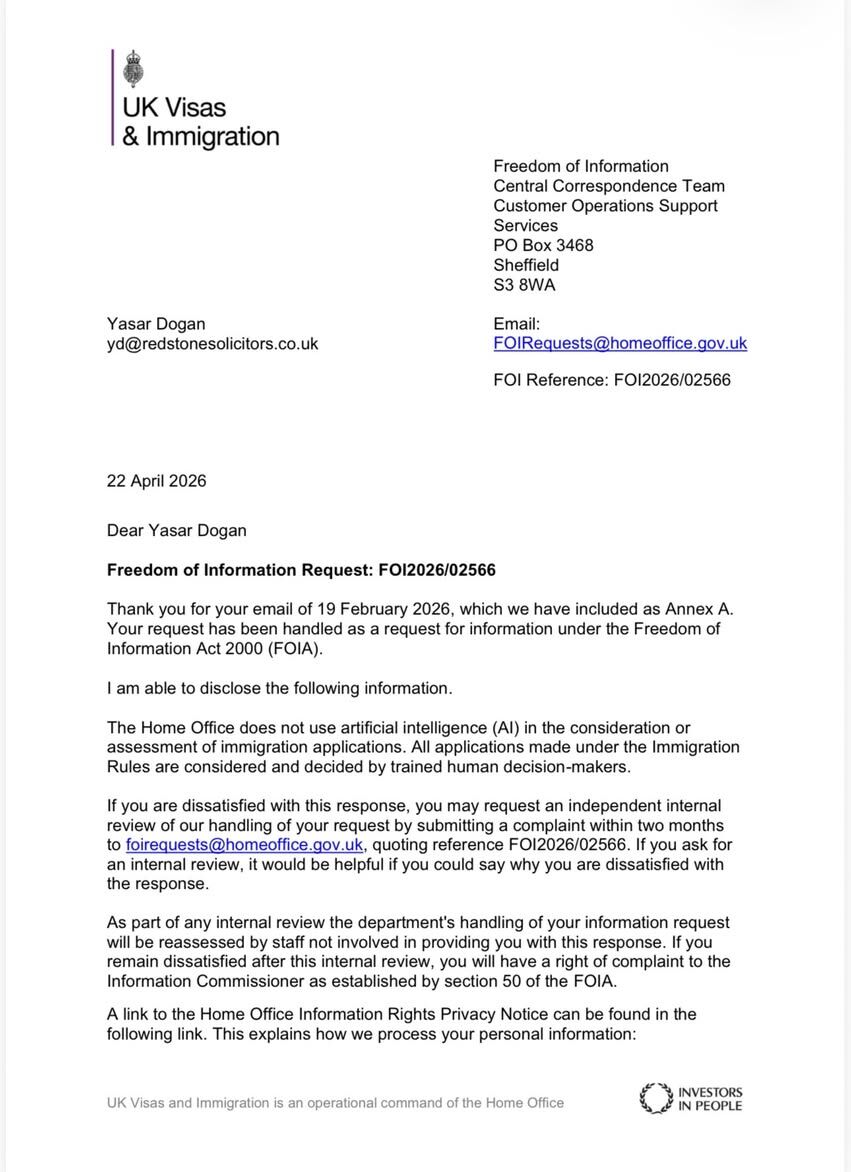 Uk Home Office) 'Yapay Zeka Kullanmiyoruz' Açiklamasi