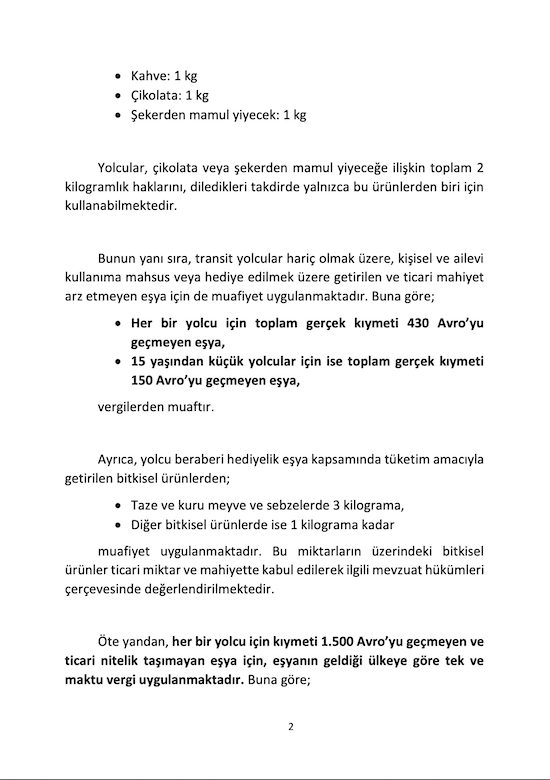 Sırakaya, Gurbetçilerin Eşya Muafiyeti Aynı Kaldı-3