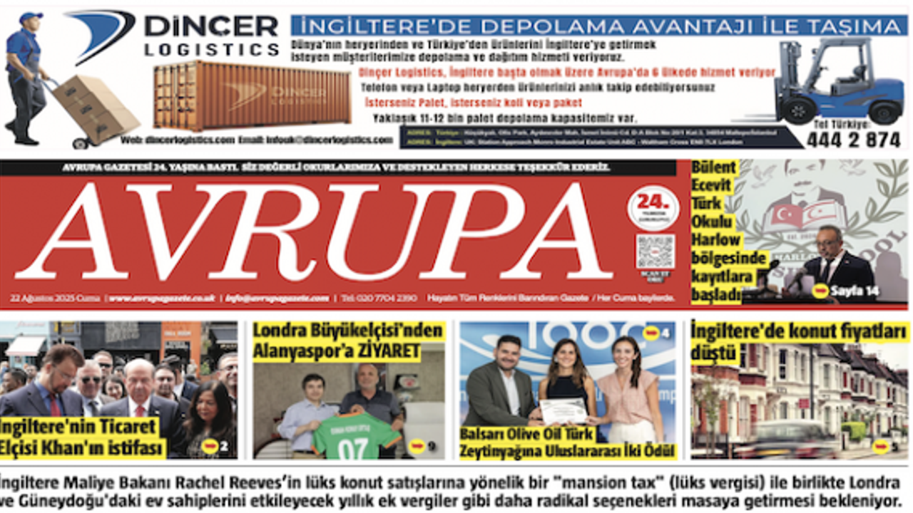 Avrupa Gazete, İngiltere, 22  Ağustos 2025 Baskısı