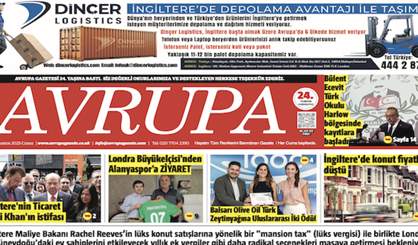 Avrupa Gazete, İngiltere, 22  Ağustos 2025 Baskısı